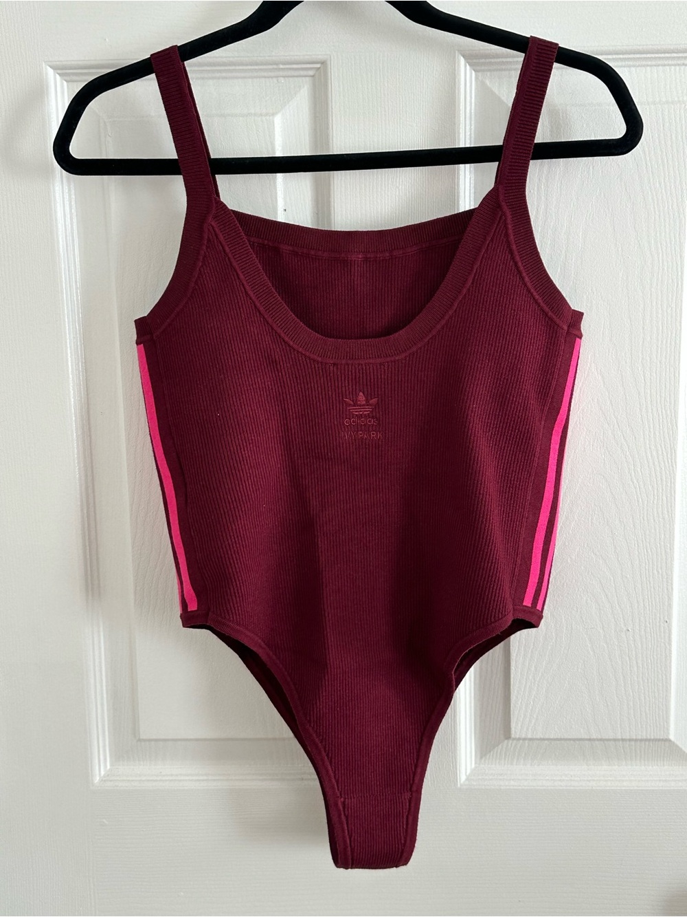 Adidas x ivy park Burgundy Ribbed Bodysuit with Pink Side Stripes - XL - Picture 4 of 7